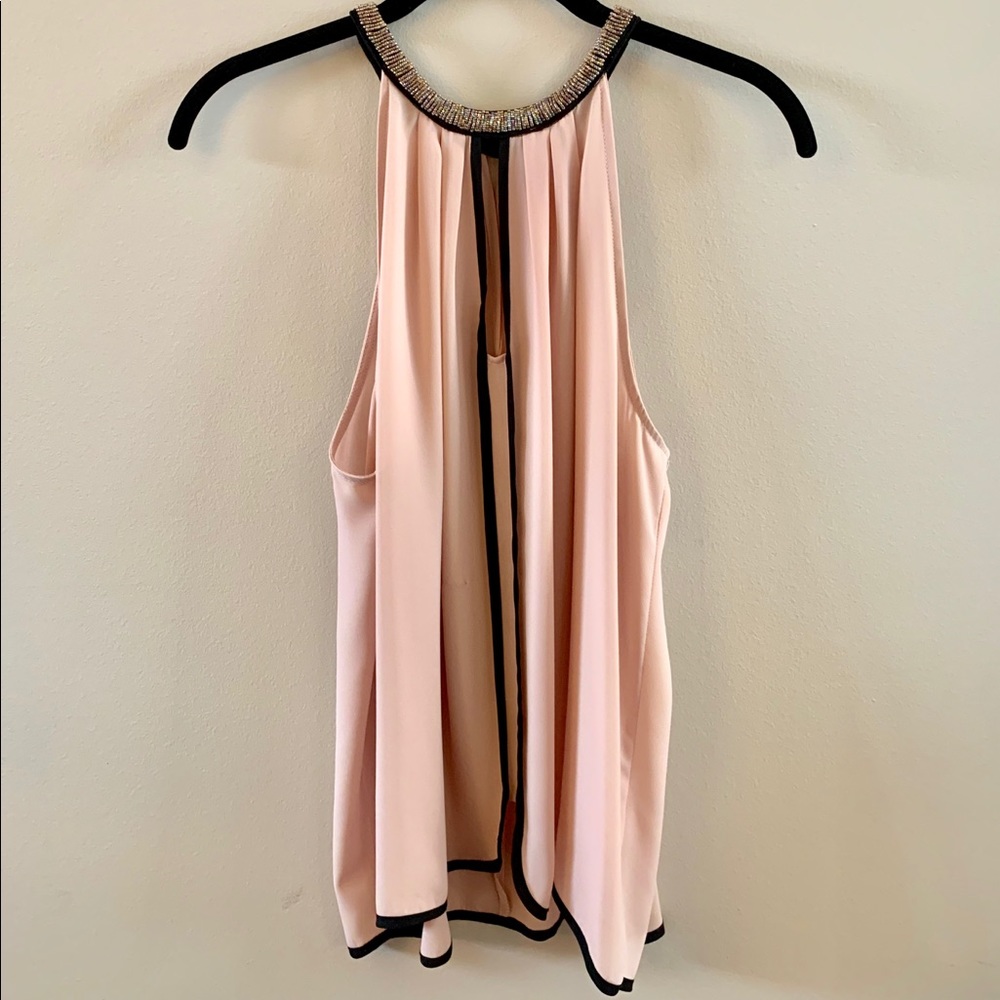 Pink/Blush Silk Halter Blouse with Beaded Trim